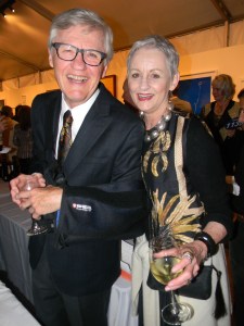 Allan and Kelli Questrom wearing vintage Brazilian print in honor of artist Ernesto Neto 